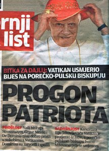 Naslovnica Večernjeg lista s papom Benediktom XVI. od 13. 8. 2011.