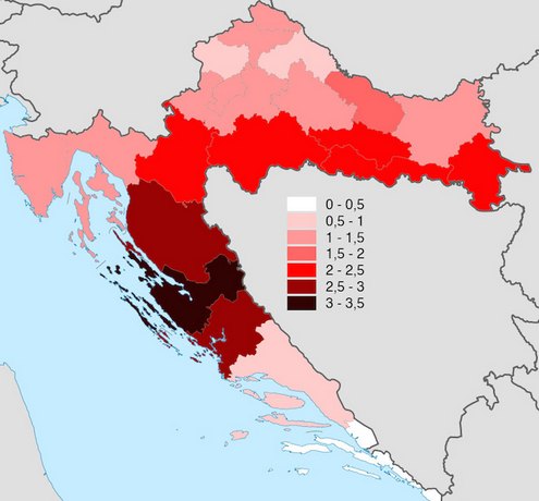 Što je boja tamnija iz tog područja je iseljavanje intenzivnije.