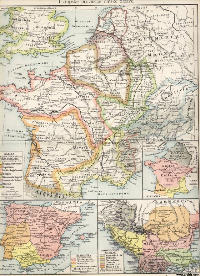Europske provincije rimske države. Galija, zapadna Germanija i južna Britanije. Podunavske zemlje. Galija u vrijeme Cezarovo.
