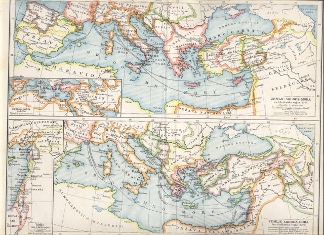 Zemlje sredozemnog mora za križarskih vojna. Zemlje sredozemnog mora za prve križarske vojne. Zemlje sredozemnog mora iza četvrte križarske vojne. Država kalifa godine 750. Sirija iza prve križarske vojne.