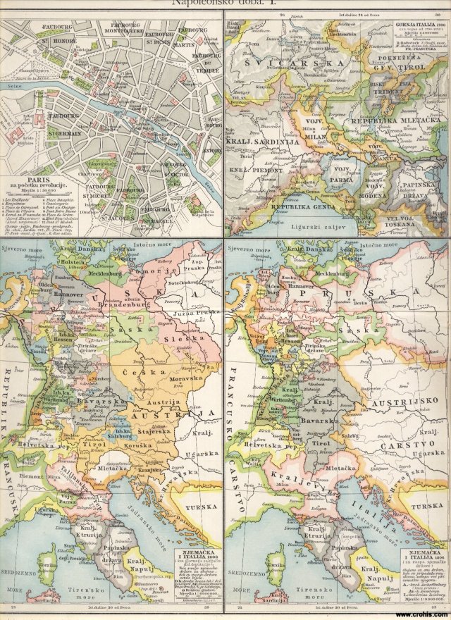Napoleonsko doba I.; Pariz na početku revolucije; Gornja Italija 1796.; Njemačka i Italija 1803.; Njemačka i Italija 1806.