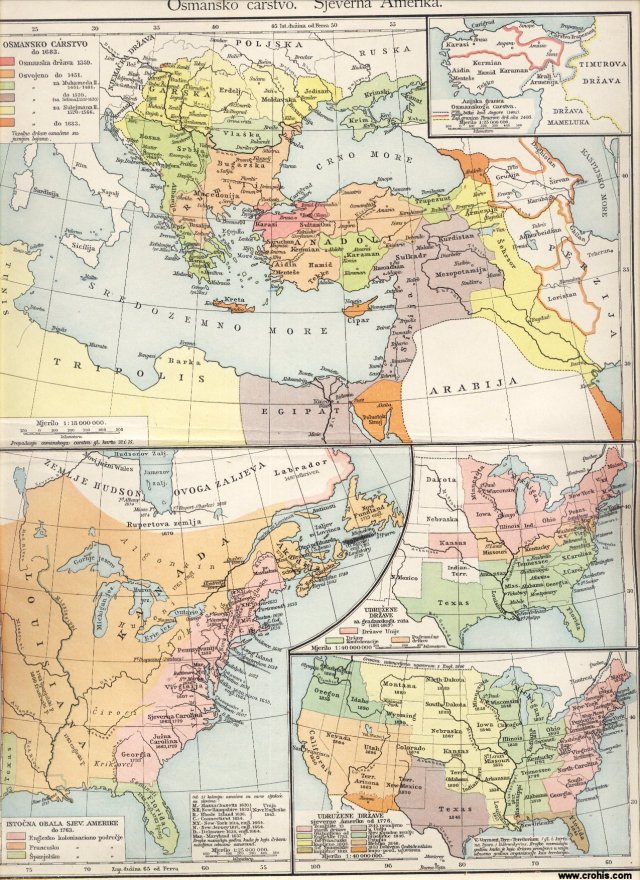 Osmansko carstvo; Sjeverna Amerika; Osmansko carstvo do 1683.; Azijske granice osmanskog carstva prije i poslije bitke kod Angore; Istočna obala sjeverne Amerike do 1763.; Sjedinjene države za građanskog rata. 