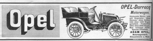 Početkom 20. st. automobil je još luksuzna i rijetka roba koja se proizvodi u malim količinama. Tako se tvornica Opel 1902. hvalila sa proizvodnjom od 2000 komada.