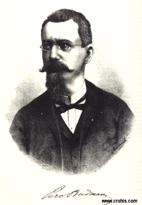 Pero Budmani (1835. – 1914.), filolog, urednik rječnika Jugoslavenske (danas Hrvatske) akademije znanosti i umjetnosti.