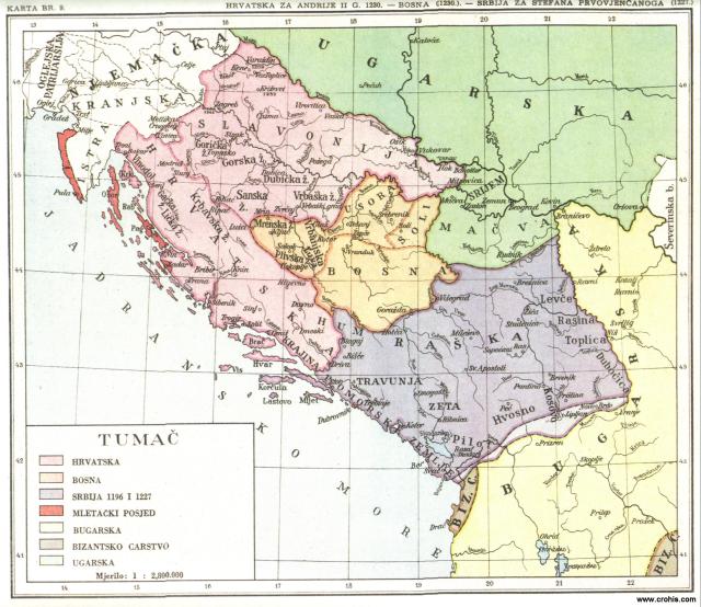 Hrvatska za Andrije II. g. 1230., Bosna 1230., Srbija za Sfefana Prvovojenčanog 1227.