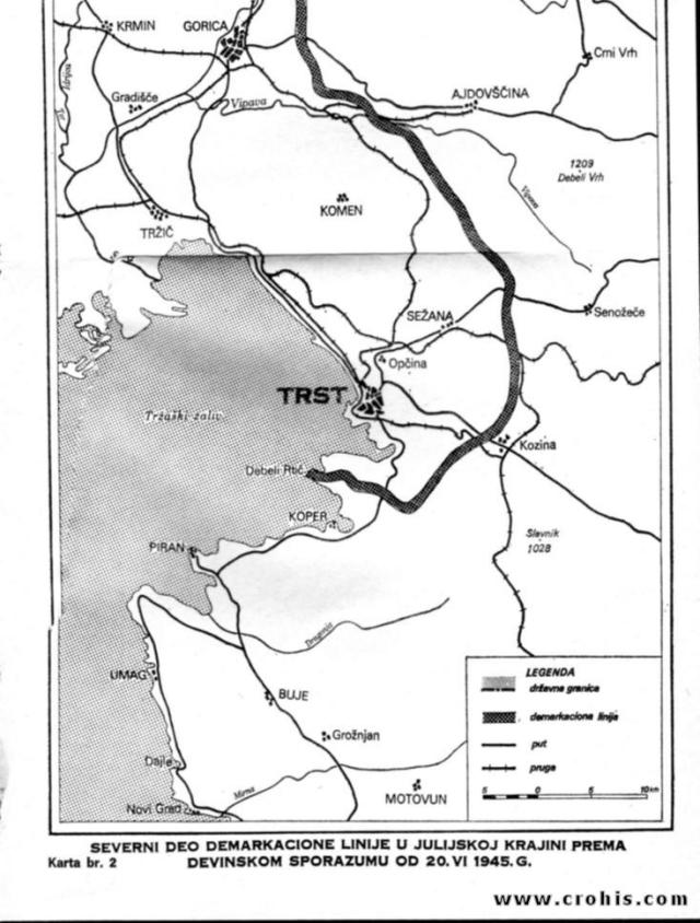 Demarkaciona linija prema devinskom sporazumu od 20. 6. 1945. 2. dio