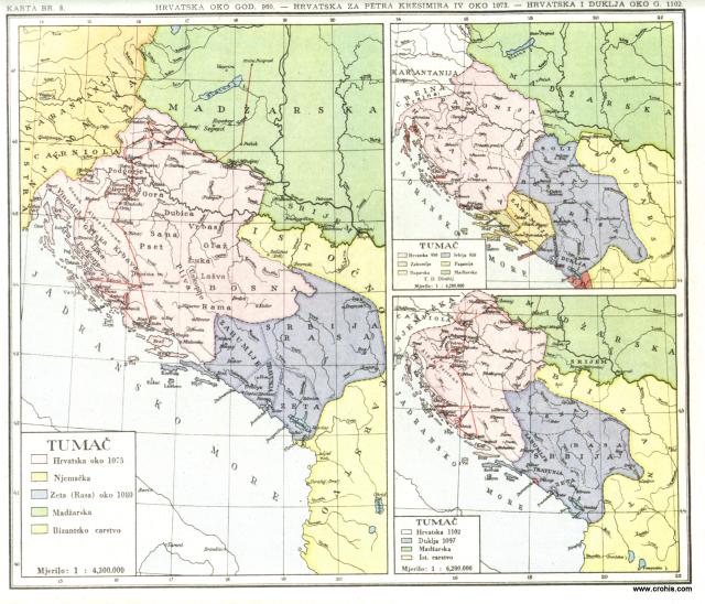 Hrvatska oko god. 960., Hrvatska za Petra Krešimira IV. oko 1073., Hrvatska i Duklja oko g. 1102.