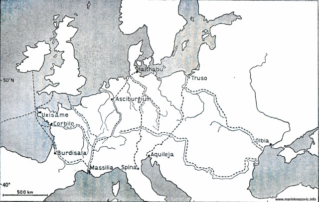 Trgovački putovi ranih visokih kultura na području Europe.