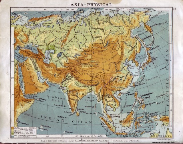 Fizička karta Azije / Asia - physical
