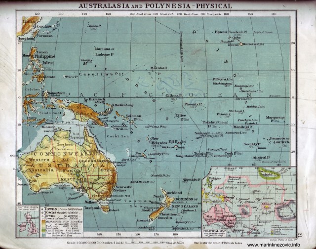 Australija i Polinezija - fizička karta / Australia and Polynesia - Physical