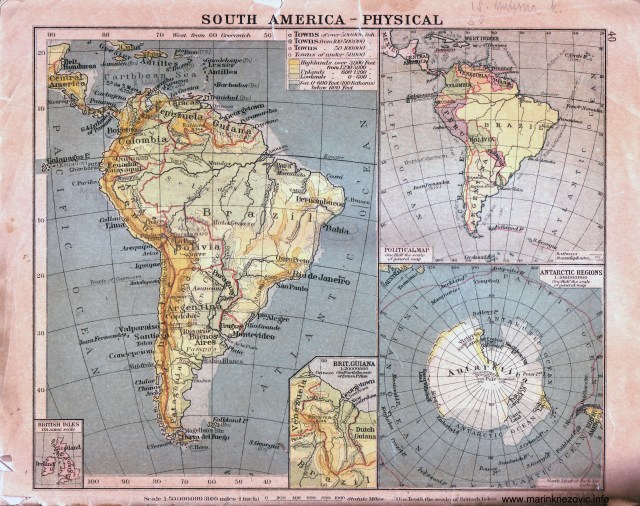 Fizička karta Južne Amerike / South America - physical