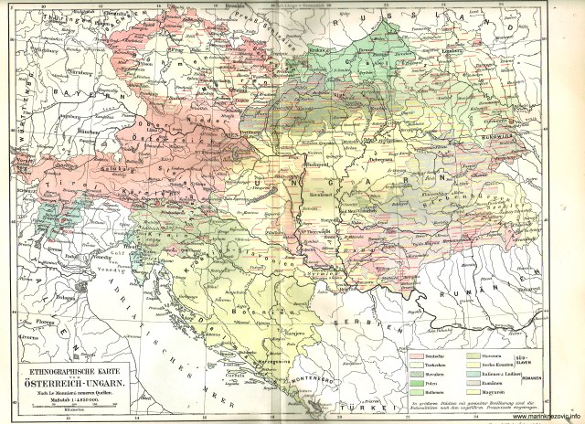 Etnografska karta Austro - Ugarske /Ethnographische Karte von Österreich - Ungarn