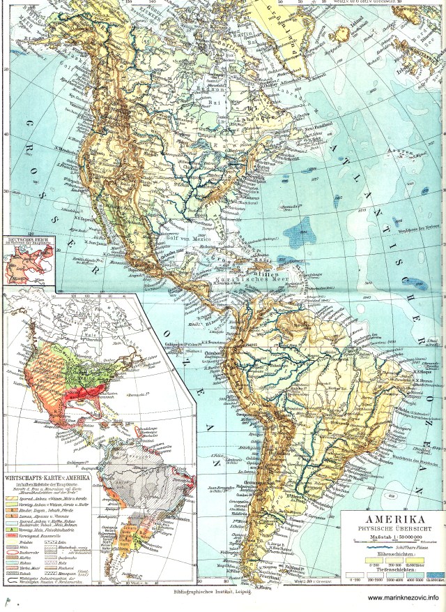 Amerike, fizički pregled, Gospodarska karta Amerika / Amerika, physische Übersicht, Wirtschafts-karte von Amerika
