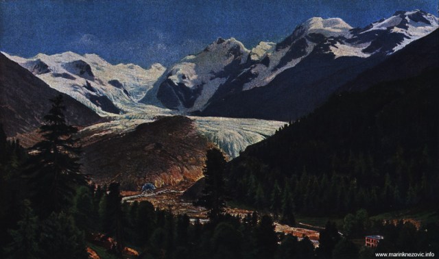 Glečer Morteratsch u Švicarskoj / Blick auf den Moerteratsch Gletscher von der Berninastrasse aus.