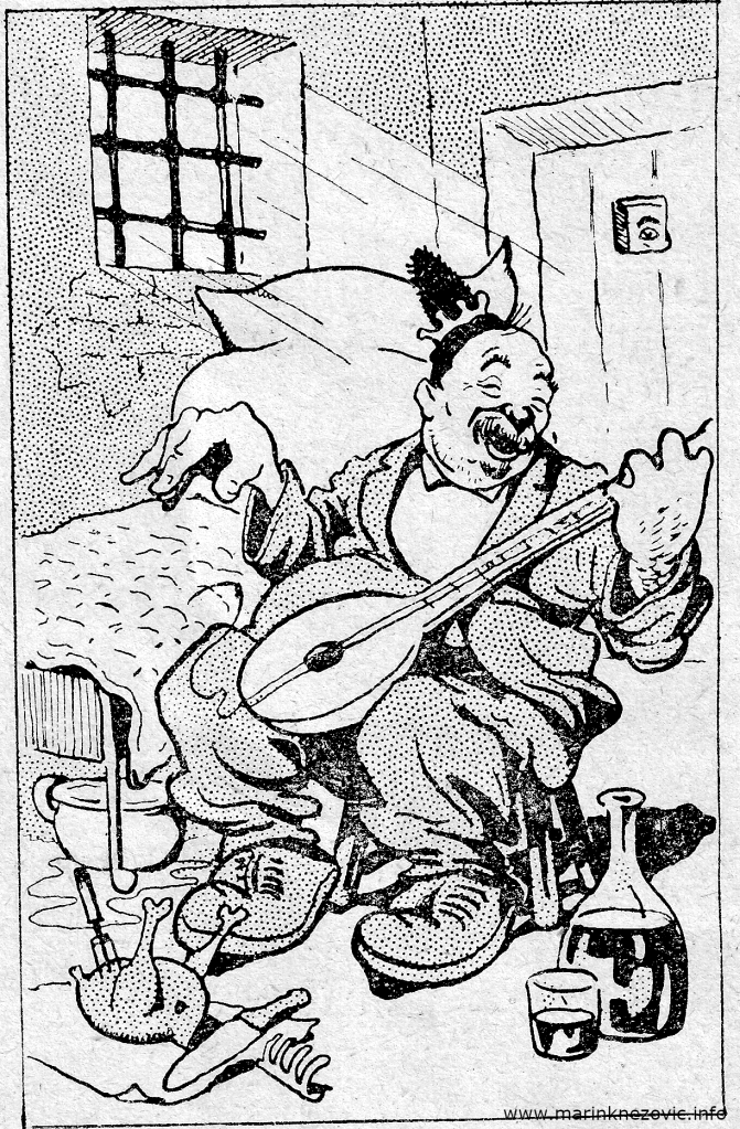 Ilustracije iz satirične brošure (Milana Dobrovoljca)Žmigavca i Sergeja Mironovića Golovčenka "Pesme i kipi o prezidentu Stipi", Narodno kolo, Zagreb 1925. (?)