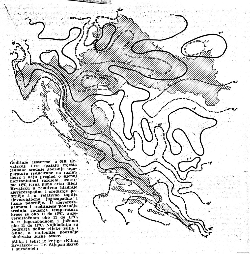 Karta srednjih godišnjih temperatura u Narodnoj Republici Hrvatskoj