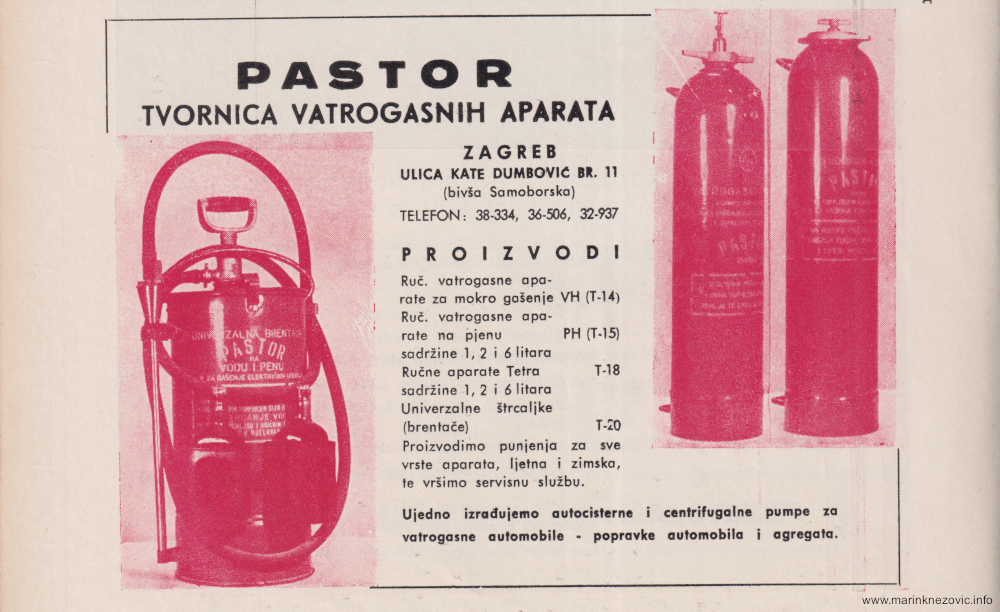 Reklama za Tvornicu vatrogasnih aparata Pastor iz 1953.