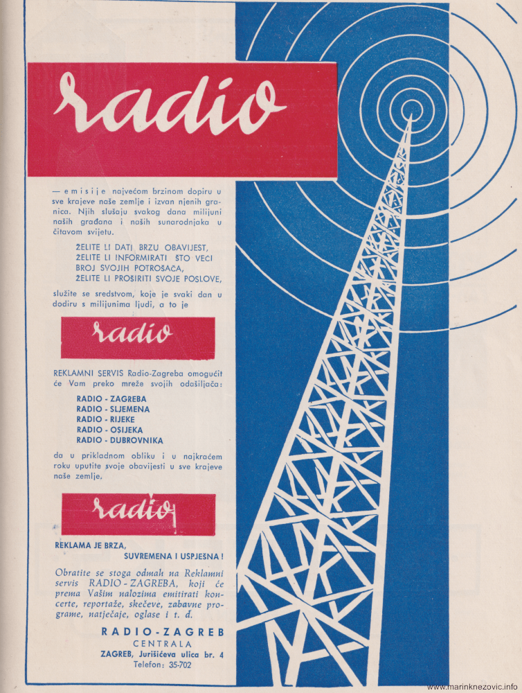 Reklama za radio Zagreb iz 1953.