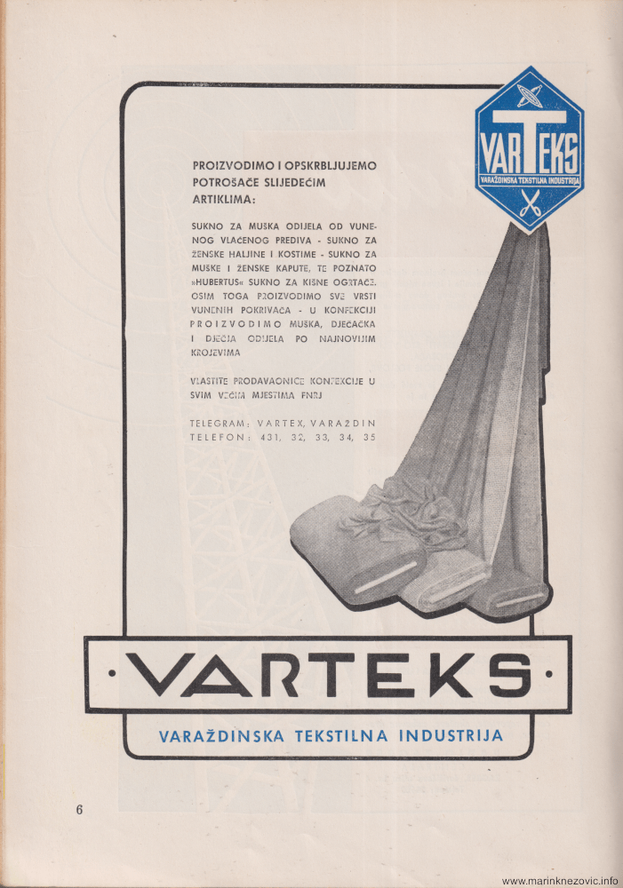 Reklama za Varteks iz 1953.