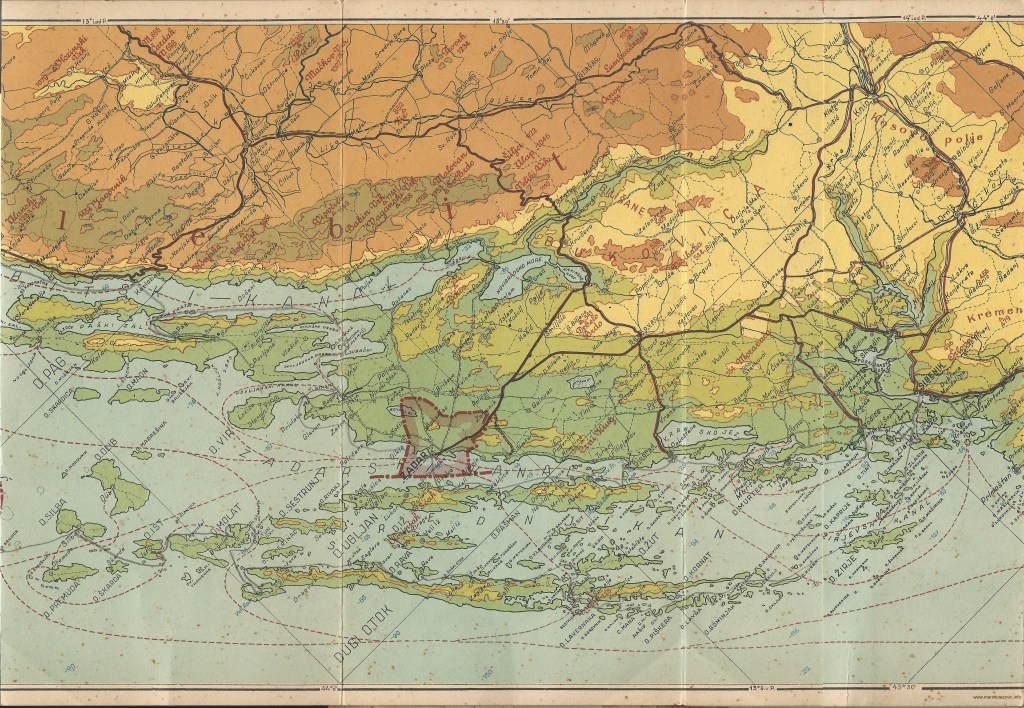 Karta jadranske obale - sjeverna Dalmacija