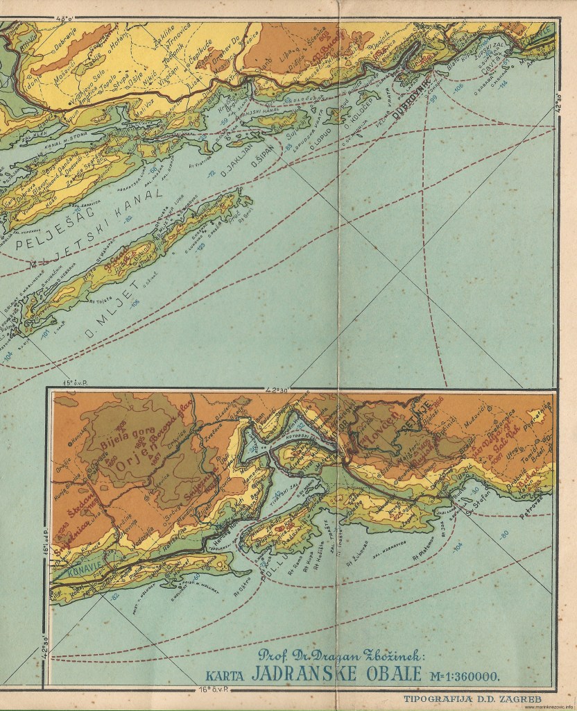Karta jadranske obale - južna Dalmacija i Boka Kotorska